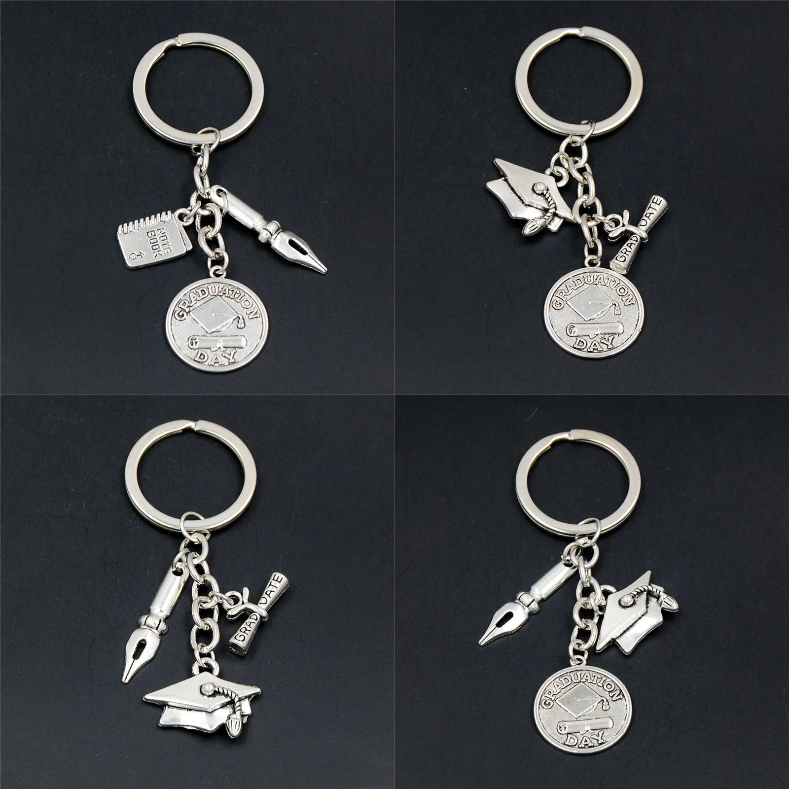 

1pc Key Chain Keychain Jewelry Silver Graduate Diploma Graduation Cap Charms Notebook Pendant Gift For Student