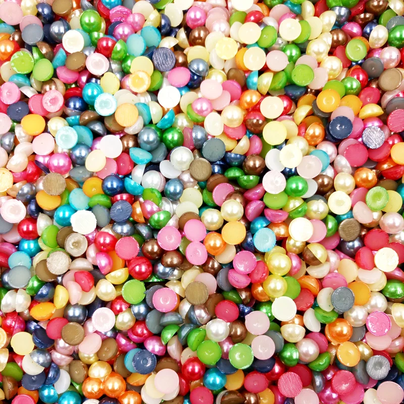 

New 3mm 4mm 5mm 6mm 8mm 10mm Fashion Acrylic Beads Half Round Mixed Color Flatback For Nail Home Phone Bag Decoration
