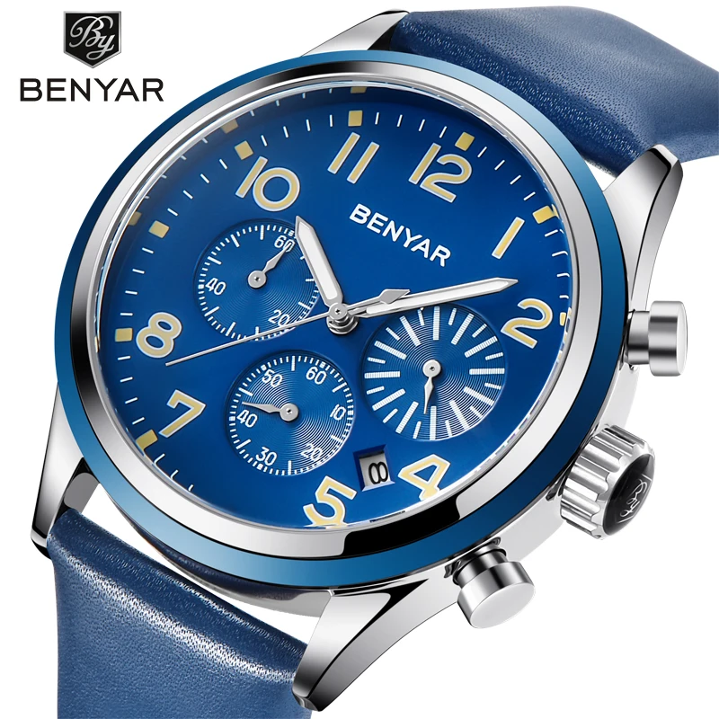 

Fashion Brand Male Watches BENYAR New Luxury Sports Mens Watch Military Waterproof Leather Quartz Watch Relogio Masculino