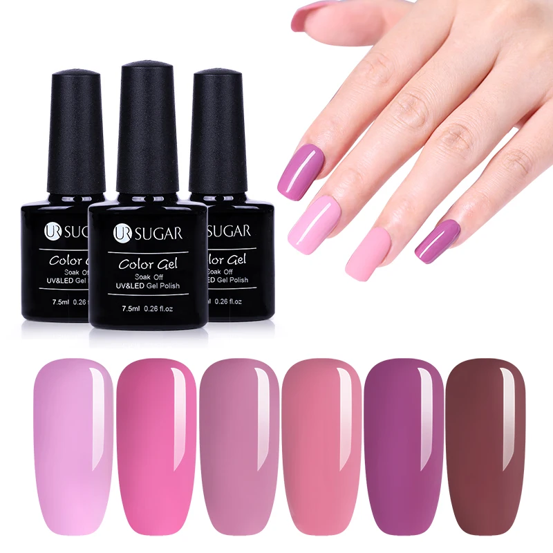 

UR SUGAR 7.5ml Pale Mauve Pink Nail Gel Polish Series Long Lasting Gel Varnish Soak Off UV Led Nail Art Laquer