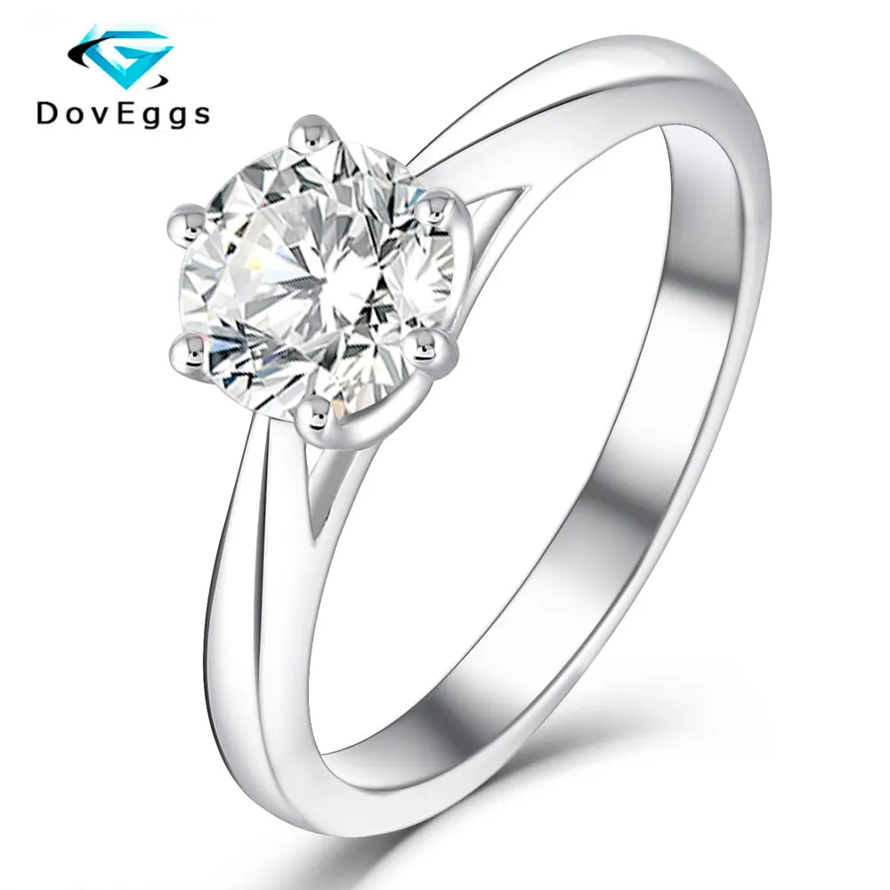 

DovEggs Platinum Plated Sterling Silver 1 carat HI Color Excellent Cut Moissanite Diamond Engagement Wedding Ring for Women
