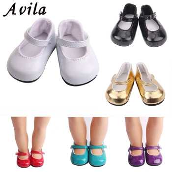 

Lowest Price Doll shoes for 43 cm new born baby Doll black white red Shoes For 18" Girls Doll Leather Shoes Doll Accessories