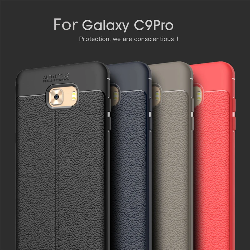 

For Samsung Galaxy C9 Pro Case Leather texture Soft Silicone Protective back cover cases for samsung c9pro full cover shell