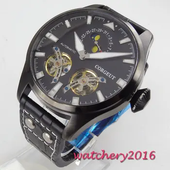 

2019 New Arrive 46mm Corgeut Black Dial Date Mechanical Watches relogio masculino Romantic Gift Moon Phase Automatic men's Watch