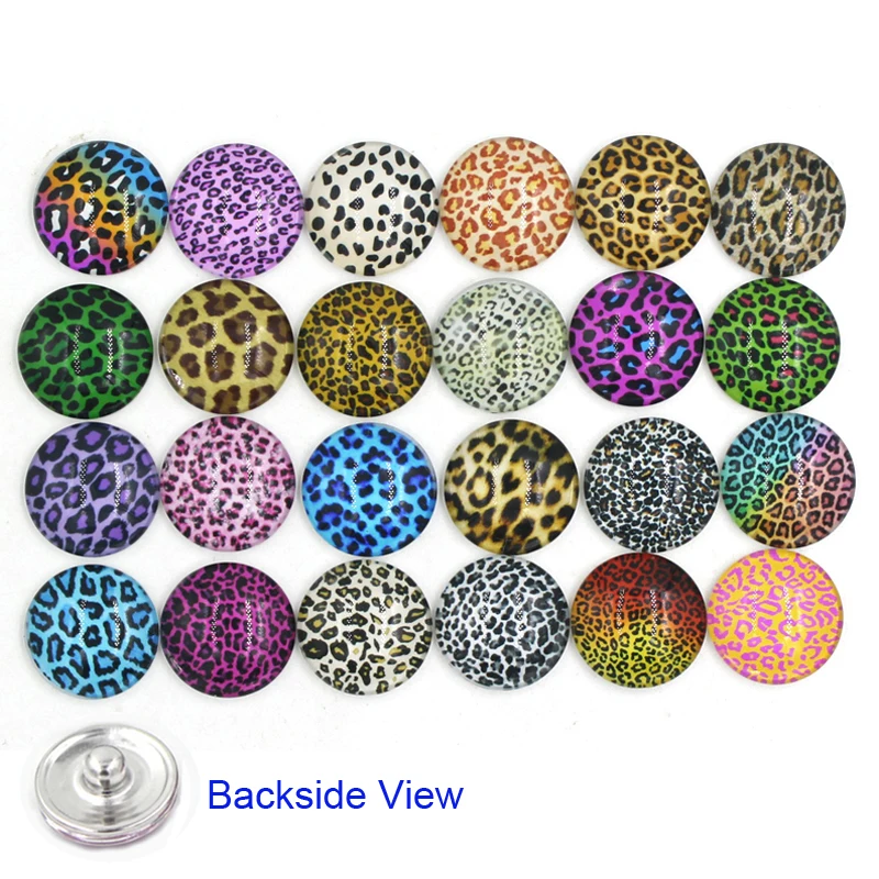 

24pcs Unique Interchangeable 18mm Snap Jewelry Cabochon Leopard Printed Buttons for Women Bracelet Earrings Necklace