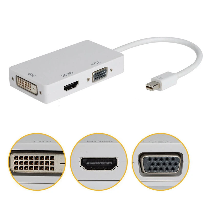 Прямоугольный мини дисплей Порт DP Thunderbolt к DVI/VGA/HDMI адаптер 3 в 1 для Apple iMac Mac Mini Pro Air