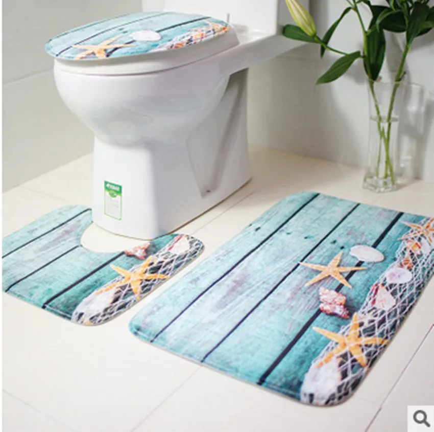 

Starfish shell toilet carpet three sets bathroom water absorbent non slip pad 3 sets Toilet seat cushion