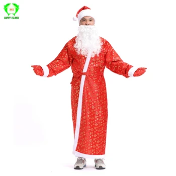 

New Men Santa Claus Christmas Costume Flocking 5 Pieces of Accessories Christmas Red Cosplay Dress Xmas Costume For Adult Women