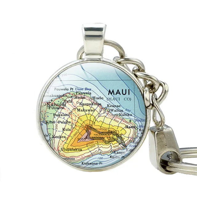 Maui Islands Hawaii Map Keychains Maui Glass Dome Keychain Key Ring Map