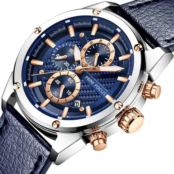 

Men's Military Watch Waterproof Genuine Leather Chronograph Outdoor Sports Watches Men Fashion Wristwatch Clock with Luminous