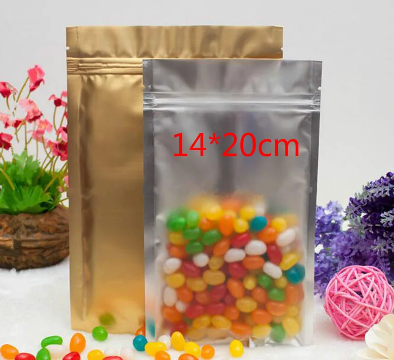 100pcs 14*20cm Gol /Clear Zipper Plastic Packing Bag Self Seal Zip Lock Packaging Hang Hole Pouch bag |