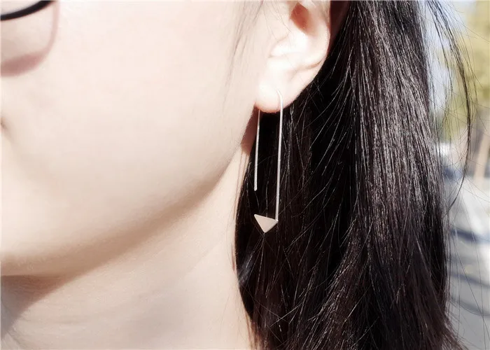 Paper clip triangle earring 100% 925 Sterling silver Jewelry fashion Hypoallergenic Stud earrings for women gift