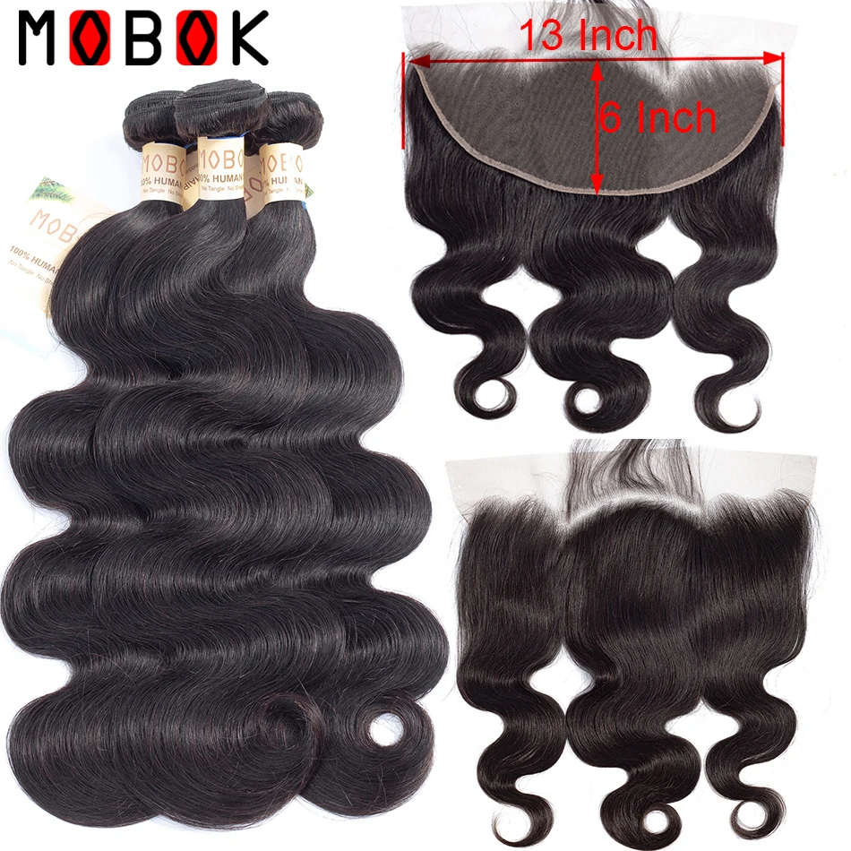 

Mobok Brazilian Body Wave 3 Bundles With Frontal Human Hair Weave Bundles With Closure Non Remy 13*6 Lace Frontal With Bundles