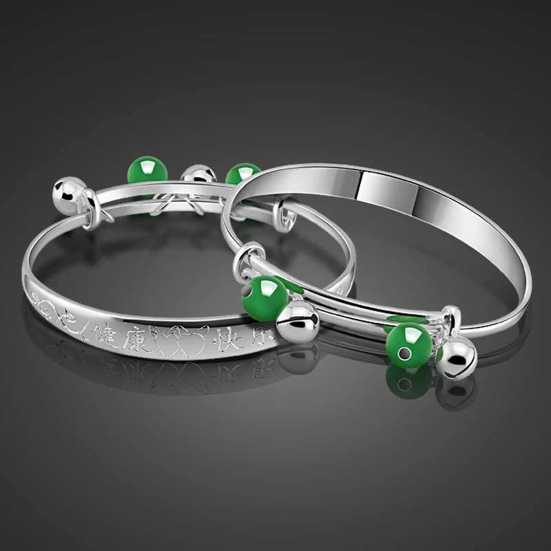 Chinese Style 925 Sterling Silver Bracelets Baby Pop Jewelry Bells Pendants Design Solid Silver