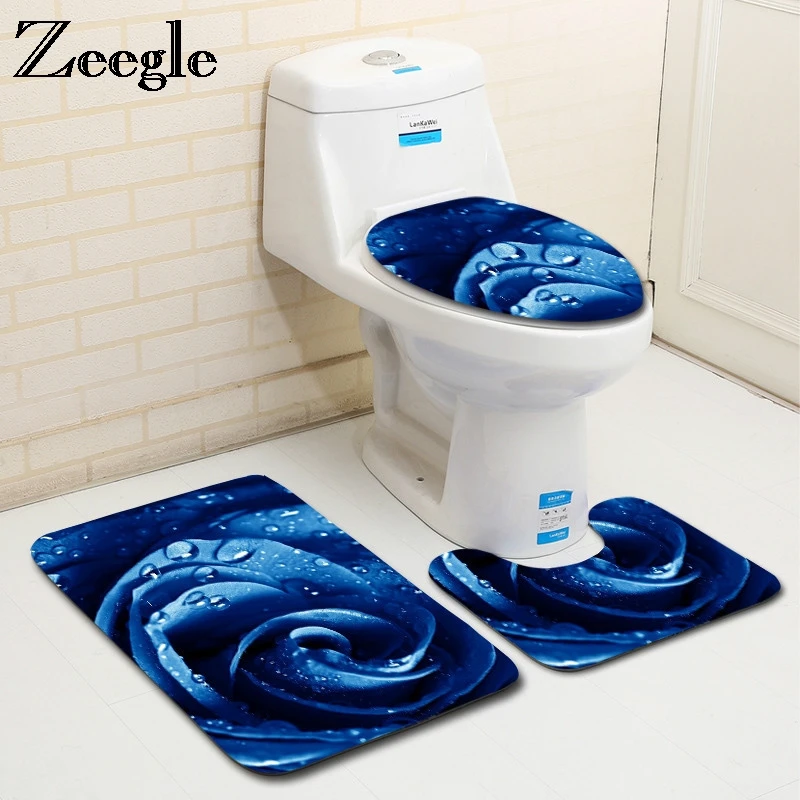 Zeegle 3 шт. микрофибра коврики для ванной набор Роза узор пьедестал коврики для туалета коврик крышка противоскользящая Абсорбирующая ванная комната коврик и ковер