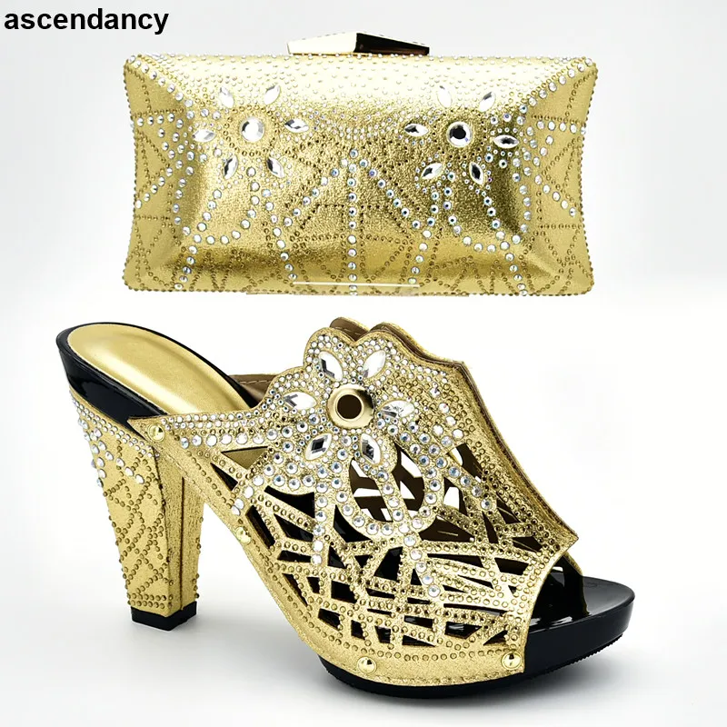 

Gold Color Italian Shoes with Matching Bags African Matching Shoes and Bags Italian In Women Nigerian Wedding Shoes and Bag Sets