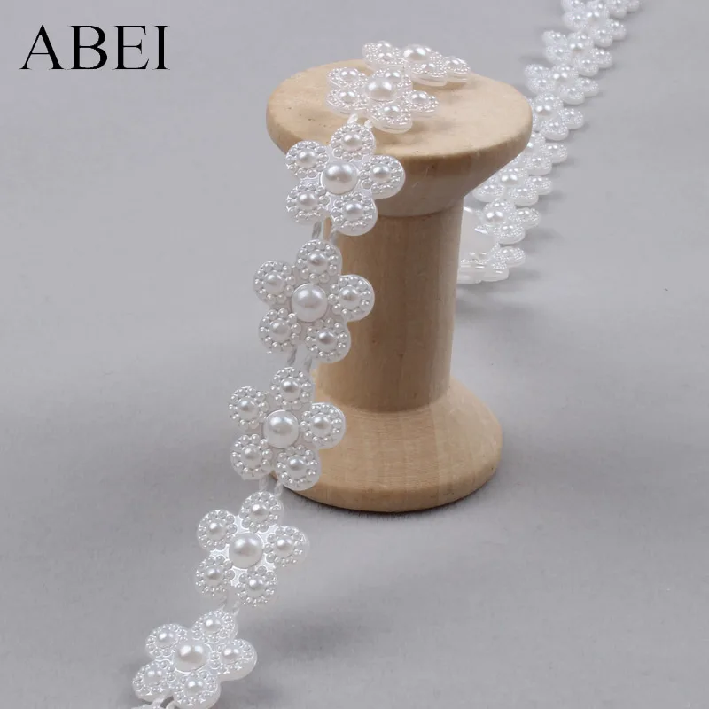 2yards 13mm Imitation pearls Cotton Line Lace Tape DIY Flower Ribbon Sewing Apparel Accessories Handmade Wedding Party Crafts lace ribbon lace sewing accessories lace sewing supplies lace accessories clothing craft accessories