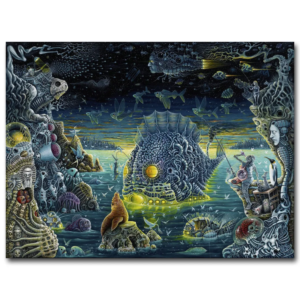

Fantasy Dark Psychedelic Skeleton Death Sea Fish Art Silk Fabric Poster Print Trippy Abstract Wall Picture Room Decor
