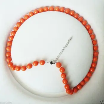 

Nobility Quartz crystal Fashion New 8mm Coral Pink South Sea Shell Pearl Round Beads Necklace long hook