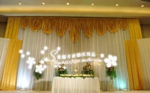 Hotsale white and gold wedding backdrop curtain with swag ,backdrop wedding decoration,wedding stage backdrop 3 meter*6meter
