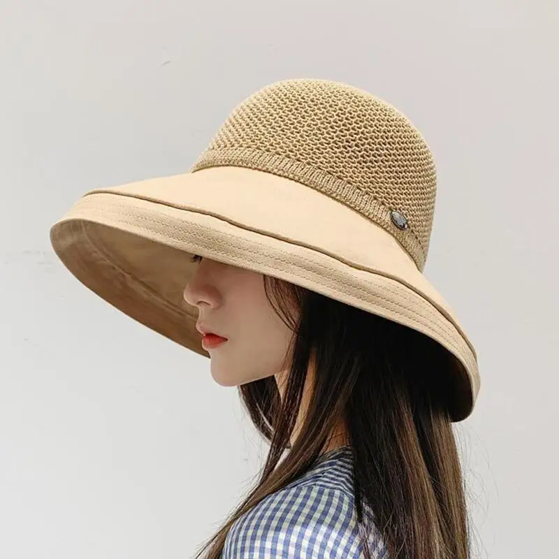

Bucket Hats Women Adult Cotton Wide Brim Flat Breathable Mesh Fisherman Cap Bucket Hat For Women Summer Travel Neutral Shade Hat