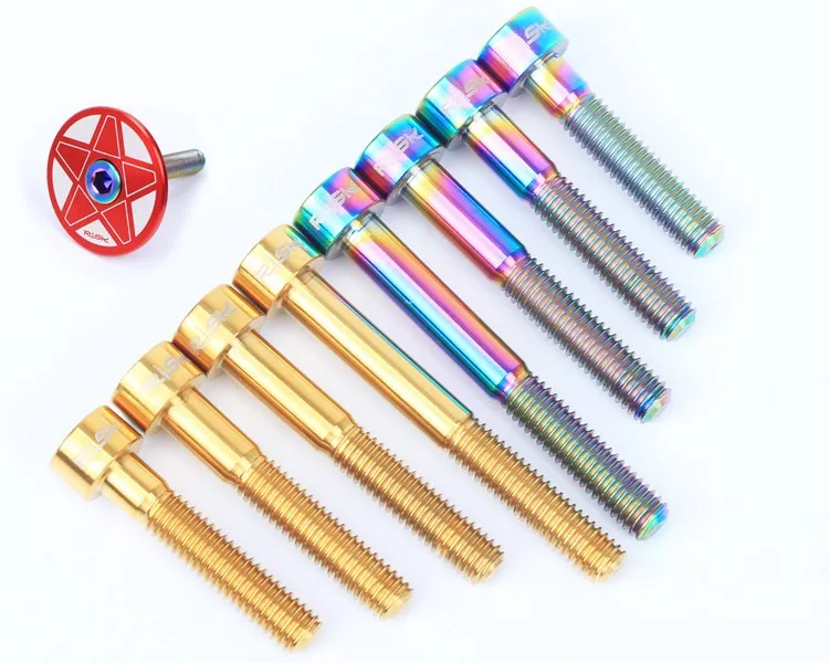 

RISK 1pcs M6 x 30/ 35/40/50 mm Bike Headset Bolt Titanium Ti MTB Bicycle Stem Top Cap Bolt Screw