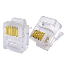 RJ12 Connector 6P6C Modular Cable Head Plug Gold-plated Crimp Network RJ 12 Telephone Connectors 20pcs/Lot Transparent