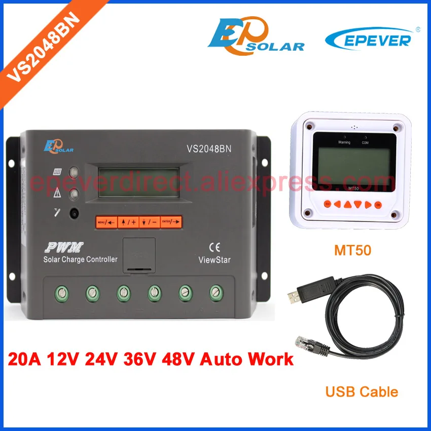 

PWM EPEVER 20A charger EPSolar battery solar controller USB cable and MT50 remote meter VS2048BN 20AMP 36V 48V auto