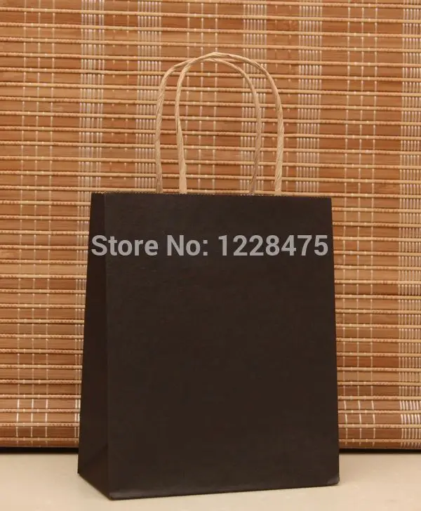 

40PCS 21x15x8cm Small black Kraft Paper gift bags with handles for Shops Christams High Quality DIY Multifunction