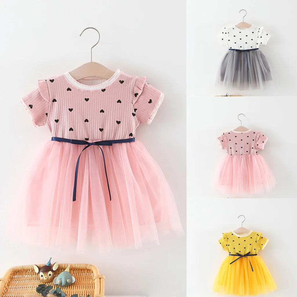 

Kids Girls Clothes Summer Dresses Casual Cotton Ruched Patchwork Dot Lace Pageant Princess Dresses
