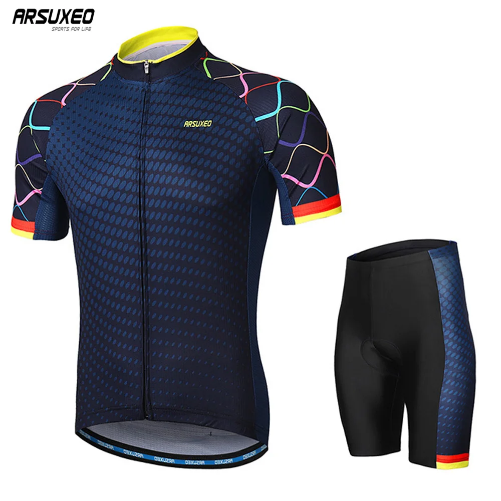 melhor Conjuntos de Ciclismo dos homens ARSUXEO Bicicleta Jersey Define com Camisa de Mangas Curtas Mountain Bike MTB acolchoado Shorts Maillot Ropa ciclismo z84S