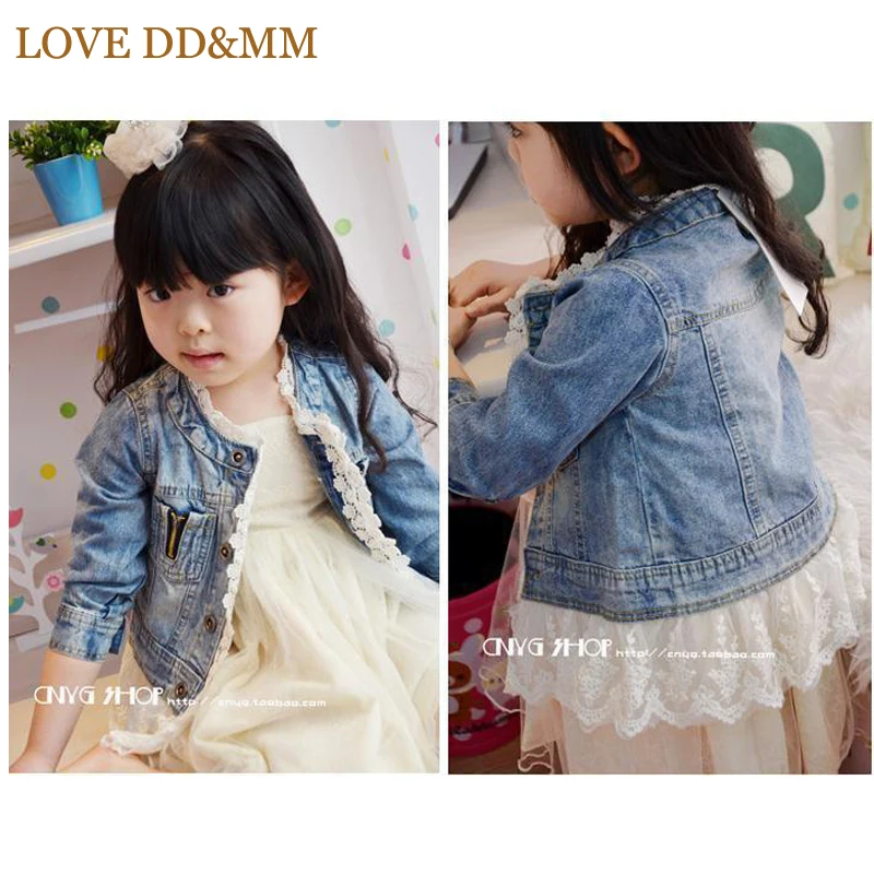 LOVE DD& MM/куртки для девочек; осенняя одежда для детей; детская джинсовая куртка принцессы с эффектом потертости; детская верхняя одежда с кружевом; пальто - Цвет: Синий