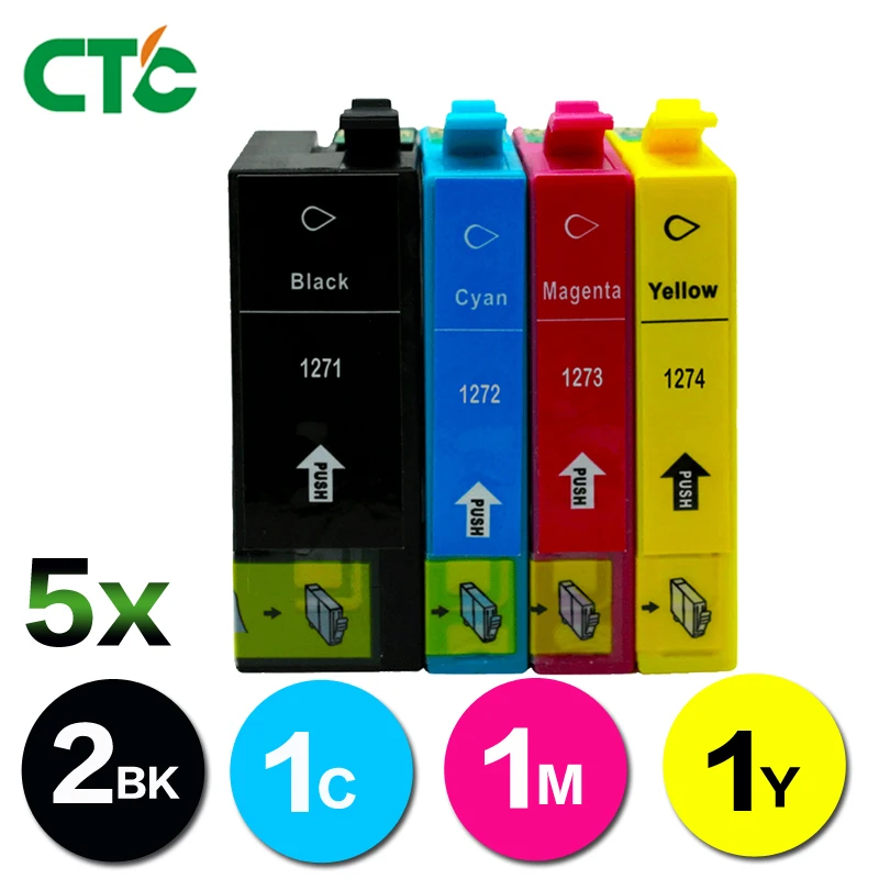 5PCS T127 XL ink cartridges Compatible for for Epson NX530 NX625 WF 3520 WF 3540 WF 7010 WF 7510 