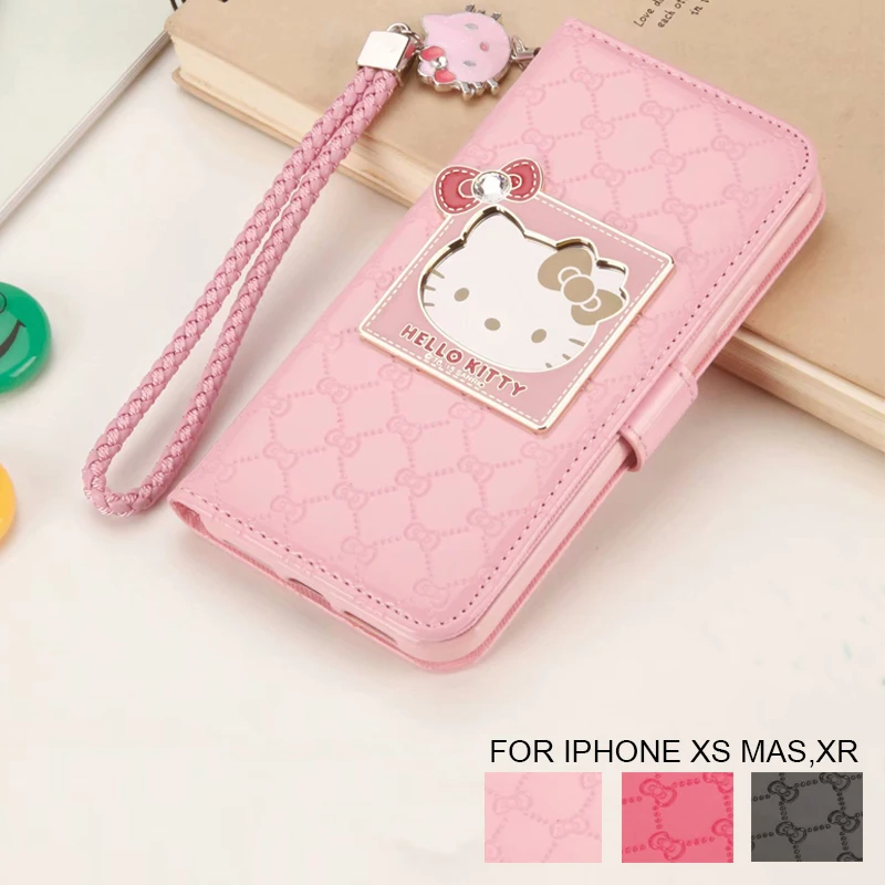 

Fashion Women For Apple iPhone X XR XS Max 6 6S 7 8 Plus Phone Case Luxury Wallet Hello Kitty Magnetic Flip PU Leather Cover