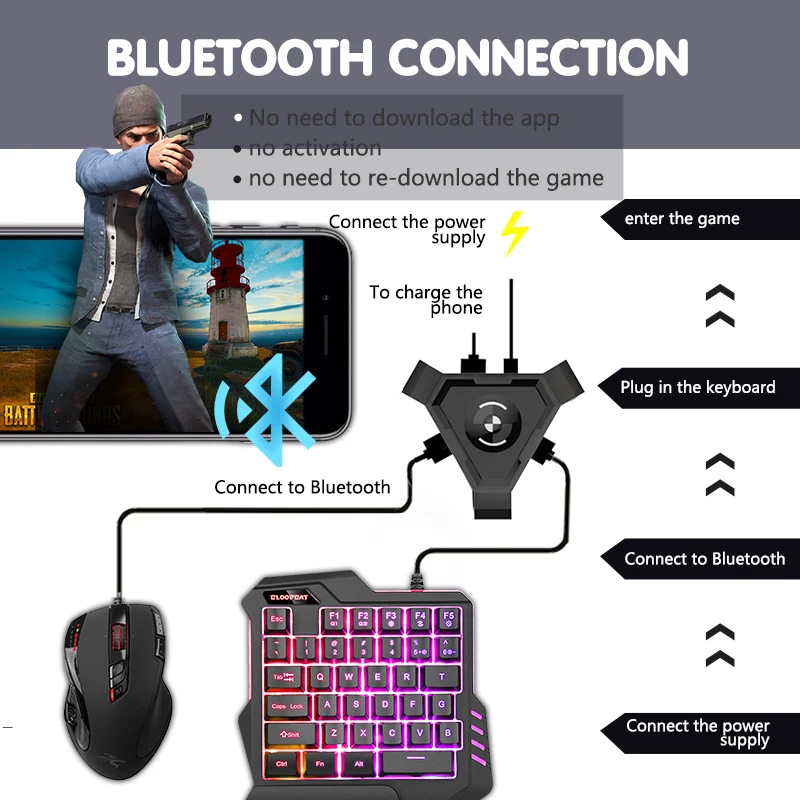 Bluetooth Мобильный геймпад USB приемник адаптер для мыши Клавиатура PUBG игры конвертер для Android IOS телефон к ПК подключи и играй