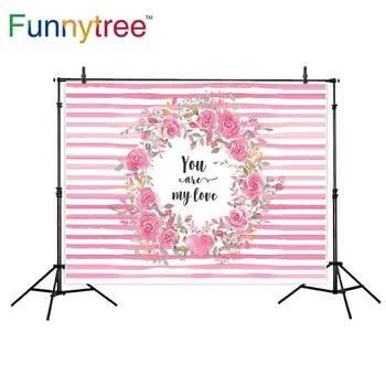 

Funnytree photography backdrops wedding pink stripe rose Valentine romantic photocall photography studio funds backdrops