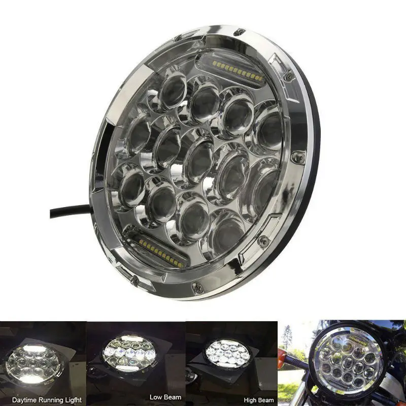 7" 75W Motorcycle LED Headlight Black/Chrome H4 Car Light for 1993-2008 Ducati Monster 1000 600 Road King Touring