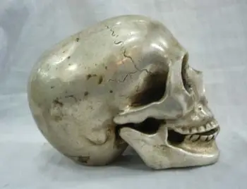 

6 inch Cool!Chinese collections Tibetan silver skull statues carved decoration
