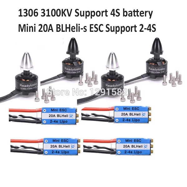 Mini S1306 1306 3100kv миниатюрный бесщёточный электродвигатель/mini 20A BLHeli-s 2-4S ESC для RC 80 90 100 120 мм Квадрокоптер Дрон - Цвет: 4x motor 4x ESC