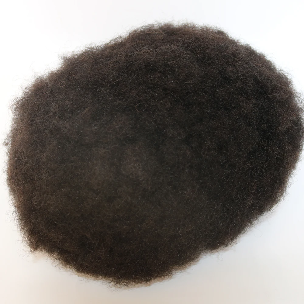 Afro курчавый кудрявый парик из человеческих волос для Для мужчин#1 черные натуральные бразильские волосы Virgin(не подвергавшиеся химическому воздействию), ручная работа, 8x10 швейцарский шнурок парик мужской