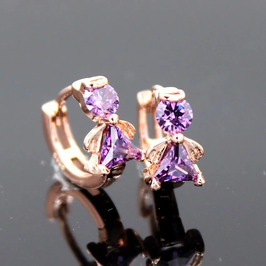 Uloveido Angel женские серьги-гвоздики серьги с фиолетовый камень розовое золото цвет кристалл серьги милые подарки свадебные украшения YR005