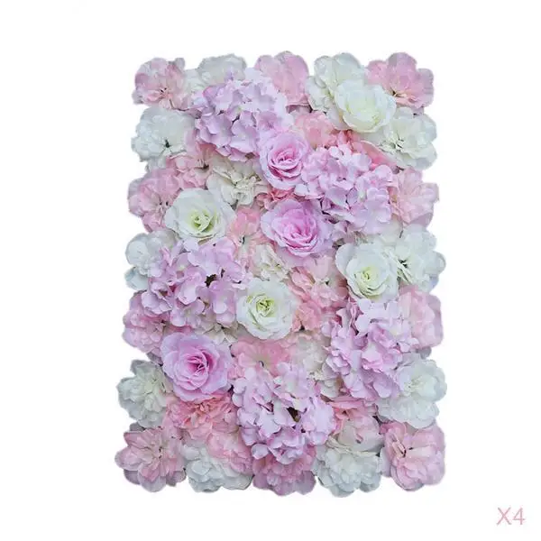 Pack of 4 Romantic Artificial Rose Hydrangea Silk Flower Wall Panels Wedding Venue Background Stage Decoration Pink White