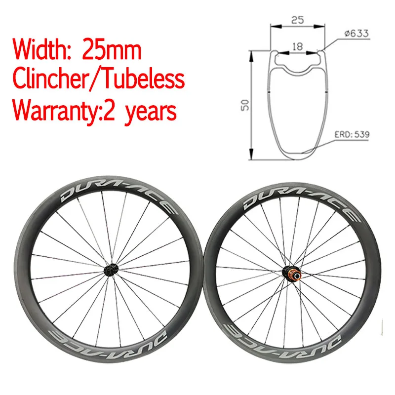 

Width 25mm Chinese Carbon Road Bike Wheels 50mm Clincher Tubeless Ceramic Hub Bicycle Wheelset Customized OEM decal Sticker