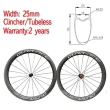 Width 25mm Chinese Carbon Road Bike Wheels 50mm Clincher Tubeless Ceramic Hub Bicycle Wheelset Customized OEM decal Sticker 700c 38mm depth road carbon wheels 25mm width tubular clincher bicycle carbon wheelset with r36 ceramic hub sapim cx ray spoke