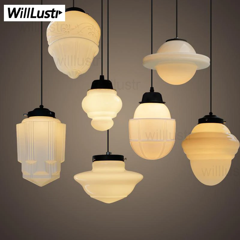 

Art Deco suspension lamp dinning room vintage milk glass pendant lamp white glass pendant light Nordic lighting hotel restaurant