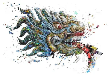 

art Chinese dragon cellphone technology collages mosaic red eyes teeth white 4' Size Home Decoration Canvas Poster Print