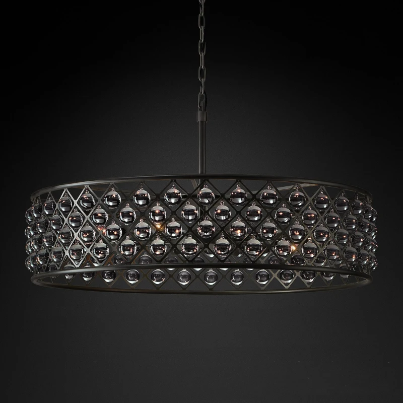 Винтажный светильник с железным кристаллом, ретро роскошный светодиодный подвесной светильник для гостиной, столовой, круглый