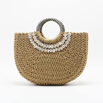 

New Ladies Straw Bags Handmade Vintage Weaving Shell Handbag Fashion Straw Rattan Bag 2019 Year Bohemian Women Summer Beach Bag