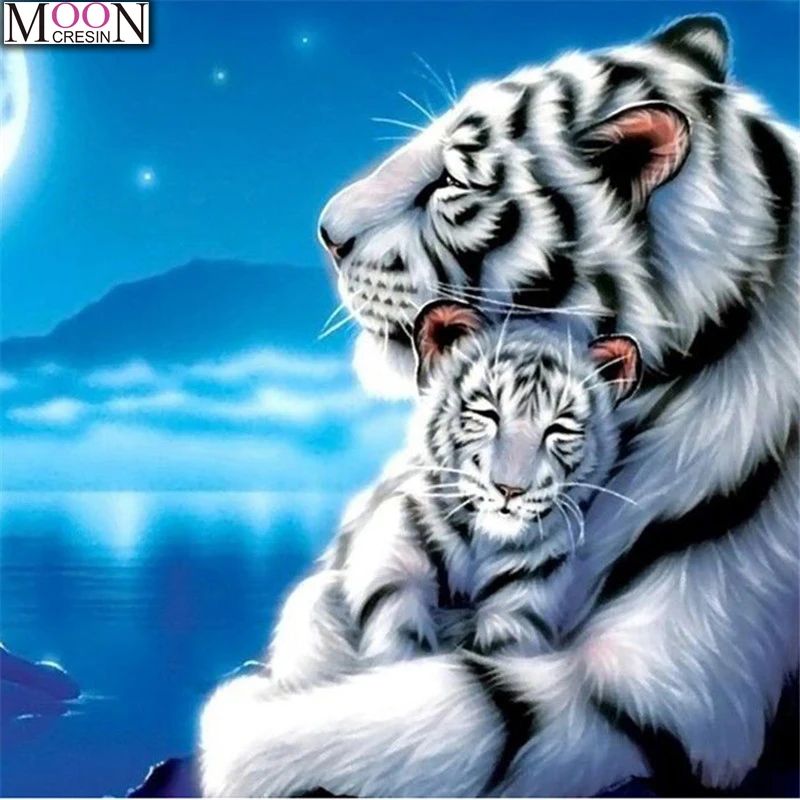

MOONCRESIN DIY Full Embroidery Tiger's Motherly Love Diamond Painting Cross Stitch Square Drill Mosaic Home Decor Needlework Kit