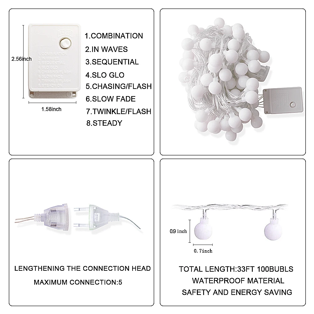 10 м 100 светодиодный Сказочный светильник s, Рождественский светильник, наружная/домашняя гирлянда, шар, светодиодный светильник, 220 В, штепсельная вилка европейского стандарта, Свадебные/вечерние украшения для дома
